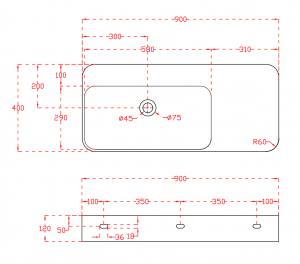 Umywalka nablatowa/naścienna matowa biało czarno - 90x40x12cm