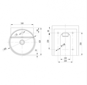 Umywalka wisząca ścienna okrągła 40 x 42 x 45 cm - biała matowa z otworem na baterię