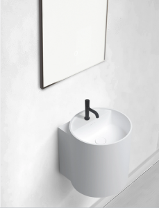 Umywalka wisząca ścienna okrągła 40 x 42 x 45 cm - biała matowa z otworem na baterię