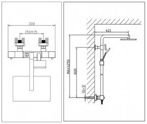 Zestaw prysznicowy z termostatem  z deszczownicą kwadrat 20x20cm