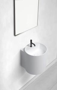 Umywalka wisząca ścienna okrągła 40 x 42 x 45 cm - biała matowa z otworem na baterię