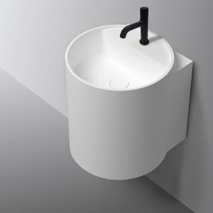 Umywalka wisząca ścienna okrągła 40 x 42 x 45 cm - biała matowa z otworem na baterię