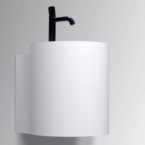 Umywalka wisząca ścienna okrągła 40 x 42 x 45 cm - biała matowa z otworem na baterię