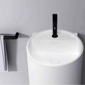 Umywalka wisząca ścienna okrągła 40 x 42 x 45 cm - biała matowa z otworem na baterię