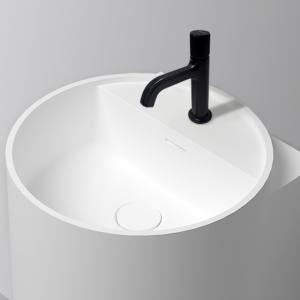 Umywalka wisząca ścienna okrągła 40 x 42 x 45 cm - biała matowa z otworem na baterię