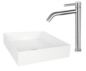 Bateria umywalkowa zakrzywiona wysoka chrom matt