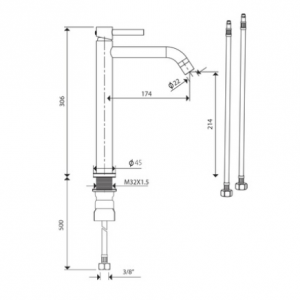 Bateria umywalkowa zakrzywiona wysoka chrom matt