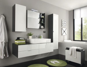 Zestaw mebli łazienkowych Beach 5-częściowy białe wysoki połysk / antracyt